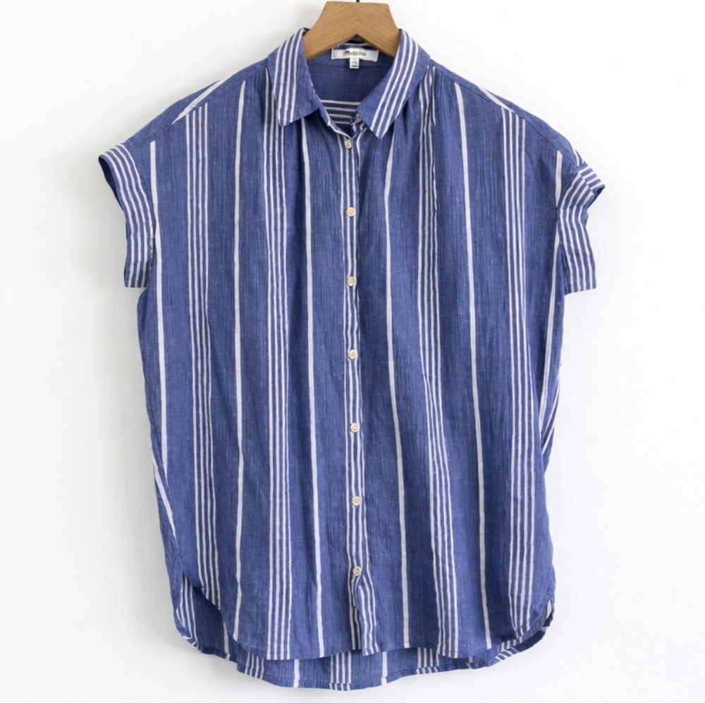 Madewell Central Shirt Blue White Stripe Cap Sleeve Cotton Button Down XXS